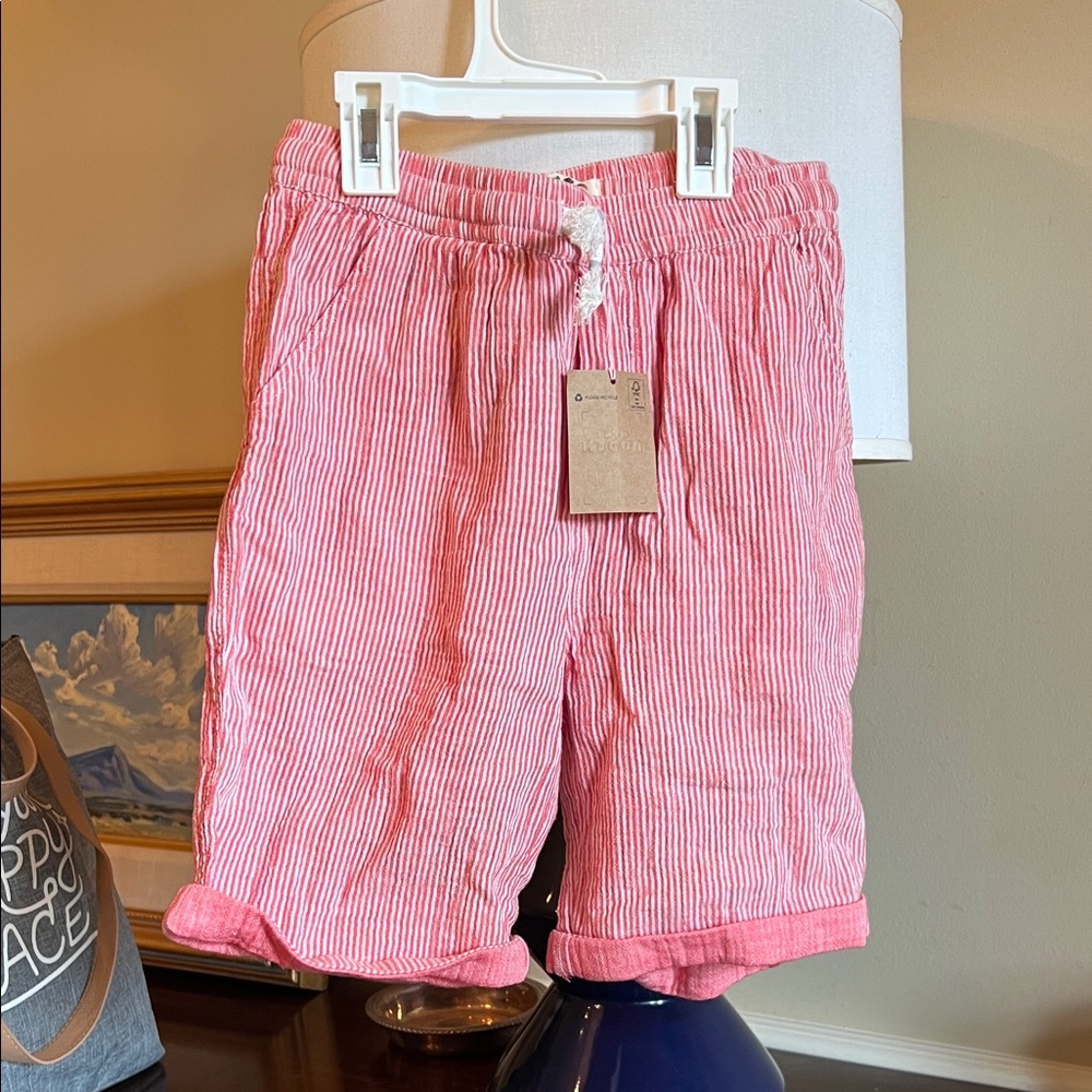 NWT mini boden size 10 Red and White linen Striped Shorts